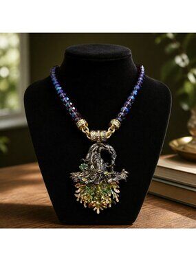 Handcrafted Kirk Folly" Witchy Poo"/ " Green Man" Pendant Necklace Beaded Chain